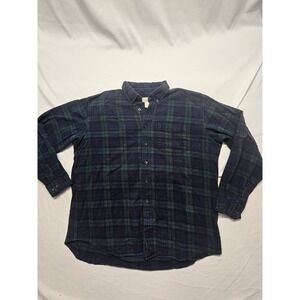 LL Bean Mens XL Regular Flannel Shirt Black Watch Plaid Navy Green Cotton 0BHF4